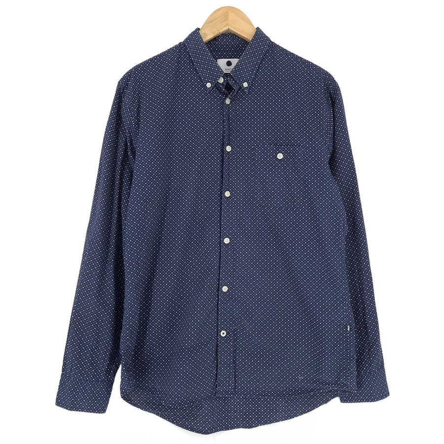NN07 Herrenhemd blau Polka Baumwolle mit Knopfleiste Freizeit Alltag klassisch Größe M