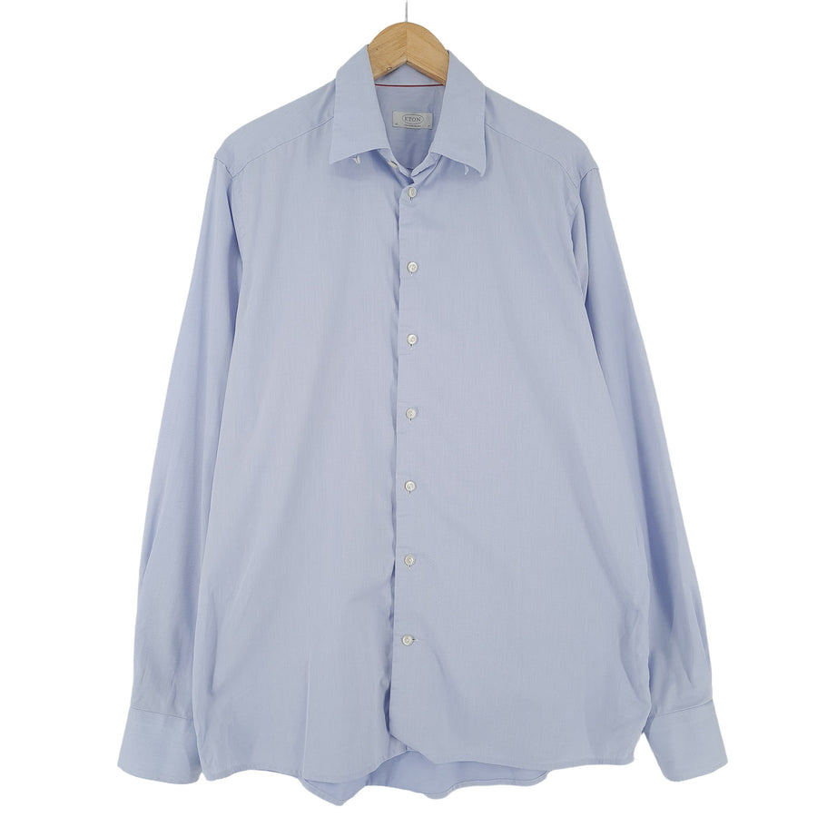 Eton Mens Formal Shirt Blue Cotton Business Contemporary Fit Size 17 43
