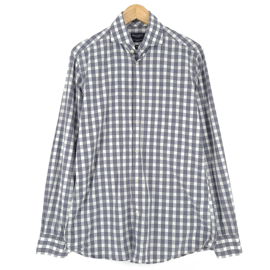 Hackett London camicia da uomo grigio cotone a quadri con bottoni vestibilità slim taglia M