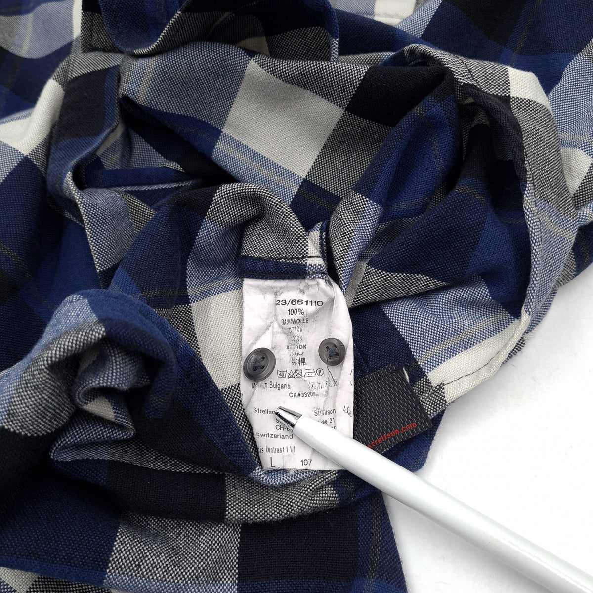 Strellson Mens Shirt Plaid Cotton Button Up Casual Everyday Classic Size L, detail view 5, image 7 of 8