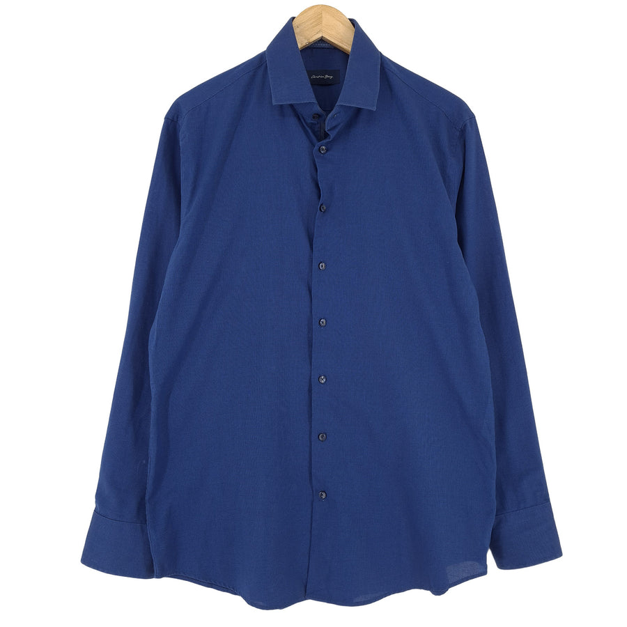 Christian Berg camicia elegante da uomo blu geometrico cotone da ufficio taglia 16.5 42