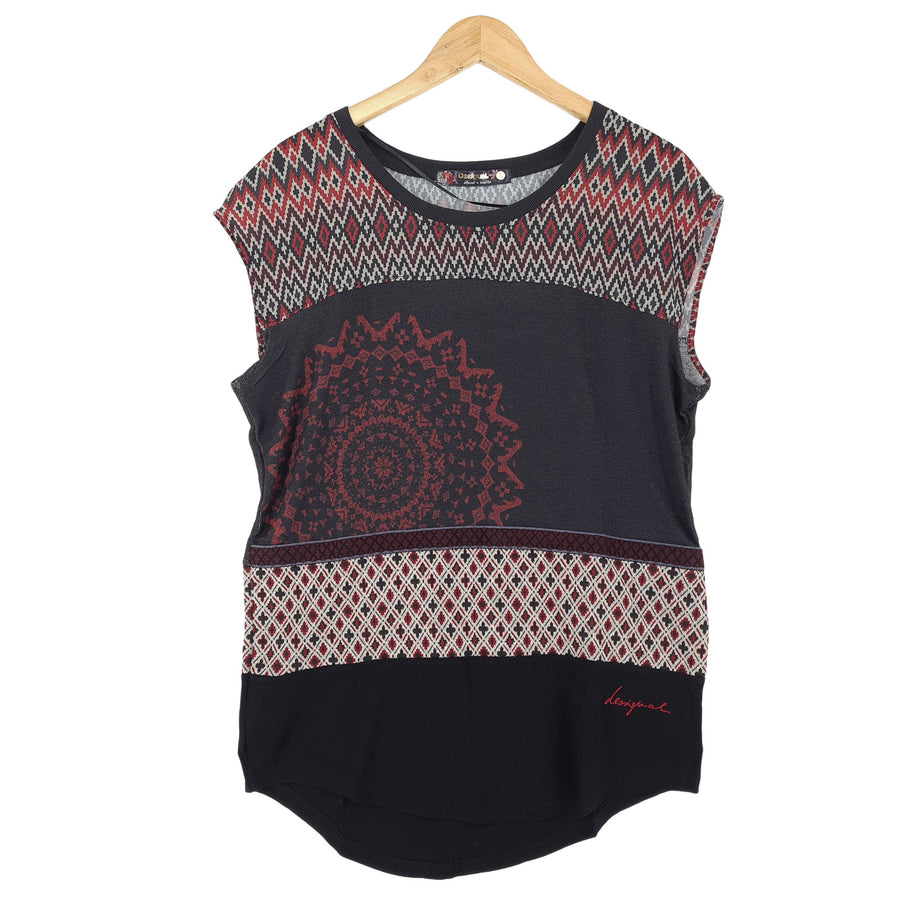 Desigual Vintage T-shirt géométrique Tank haut T-shirt gilet sans manches quotidien Femme taille S