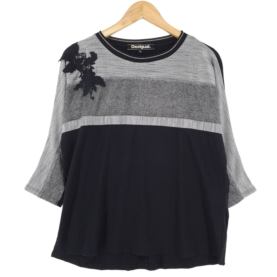 Desigual Vintage T-shirt rayé décontracté T-shirt col rond quotidien Femme taille M
