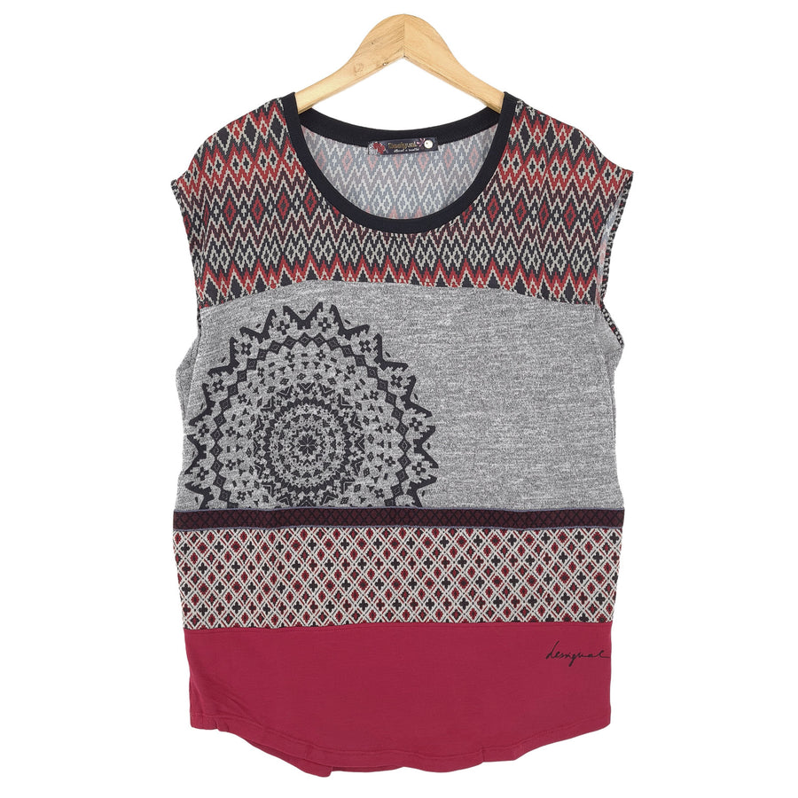 Desigual Vintage T-shirt géométrique Tank haut T-shirt gilet sans manches quotidien Femme taille M