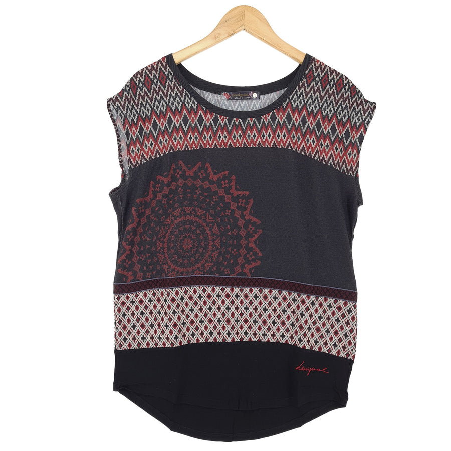 Desigual Vintage T-shirt géométrique décontracté T-shirt col rond quotidien Femme taille S
