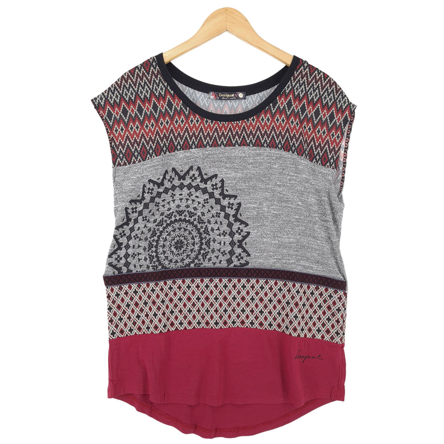 Desigual Vintage T-shirt géométrique coton Tank haut T-shirt gilet sans manches Femme taille M