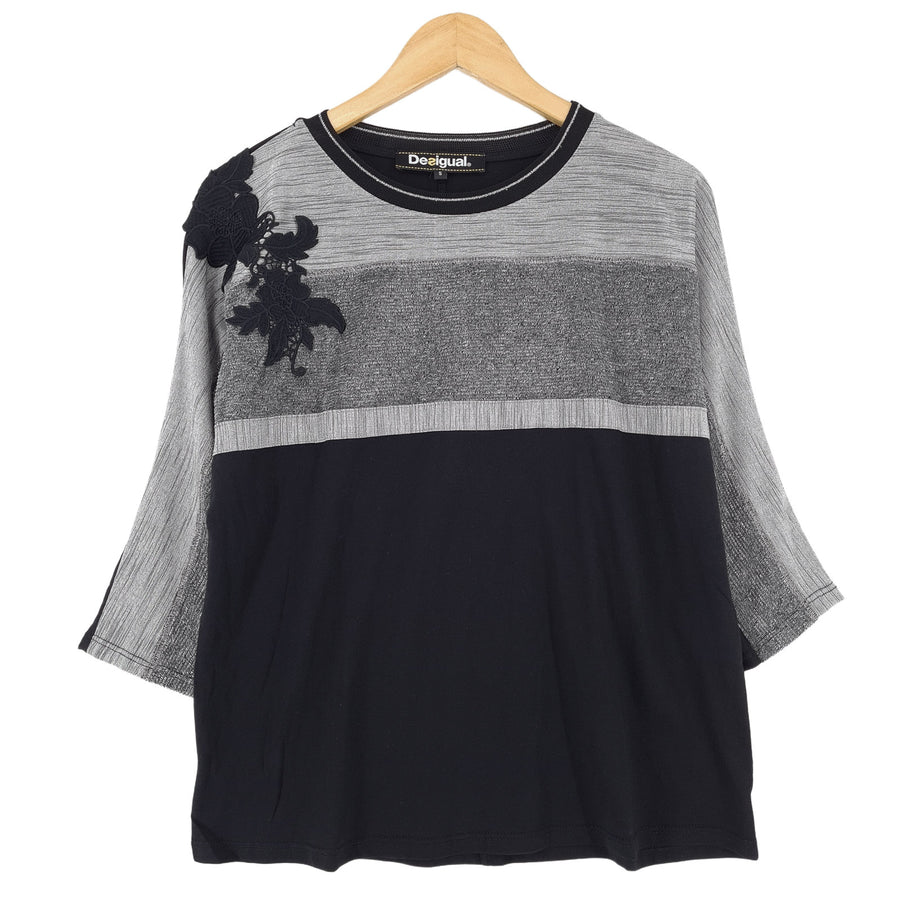 Desigual Vintage T-shirt rayé coton décontracté T-shirt col rond Femme taille S