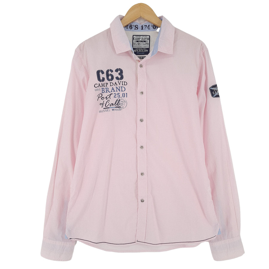 Camp David Vintage męska koszula Pink z grafiką bawełna z guzikami codzienne na co dzień rozmiar M