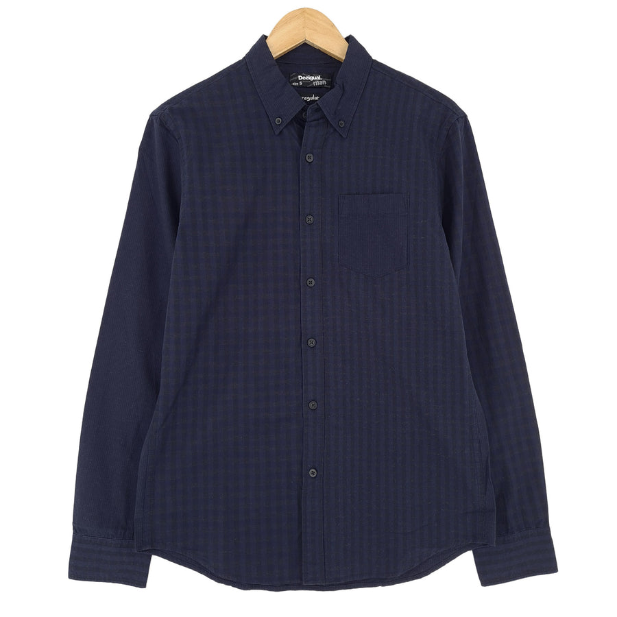 Desigual Vintage Herrenhemd blau karierte Baumwolle mit Knopfleiste Freizeit Alltag Größe S