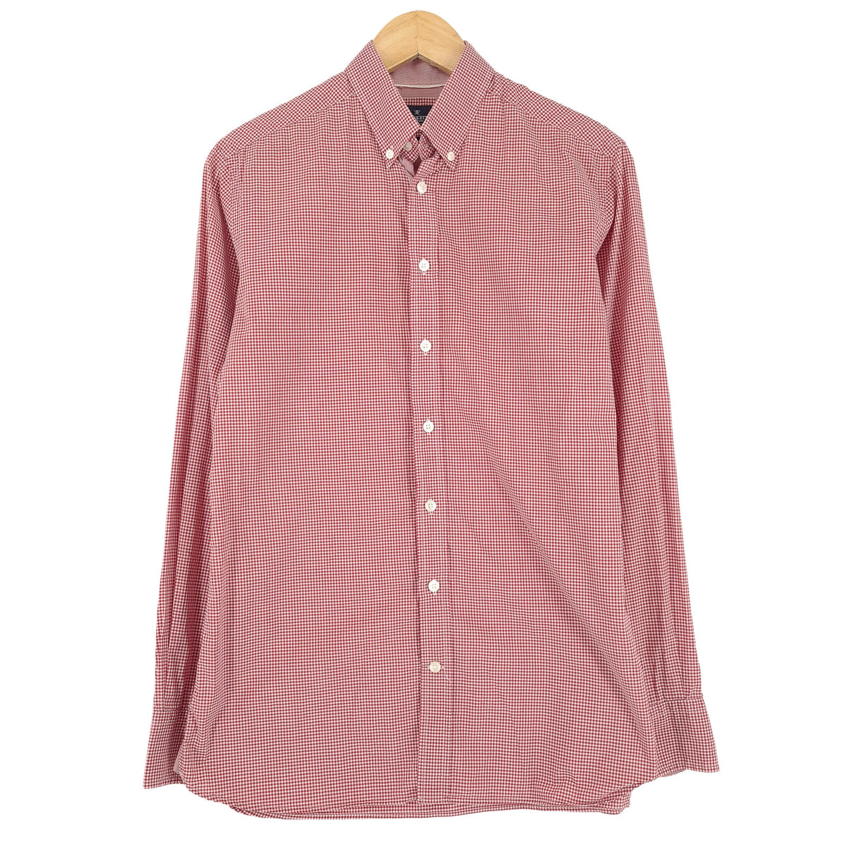 Hackett London Mens Shirt Red Check Cotton Button Up Slim Fit Casual Size S, front view, image 1 of 6
