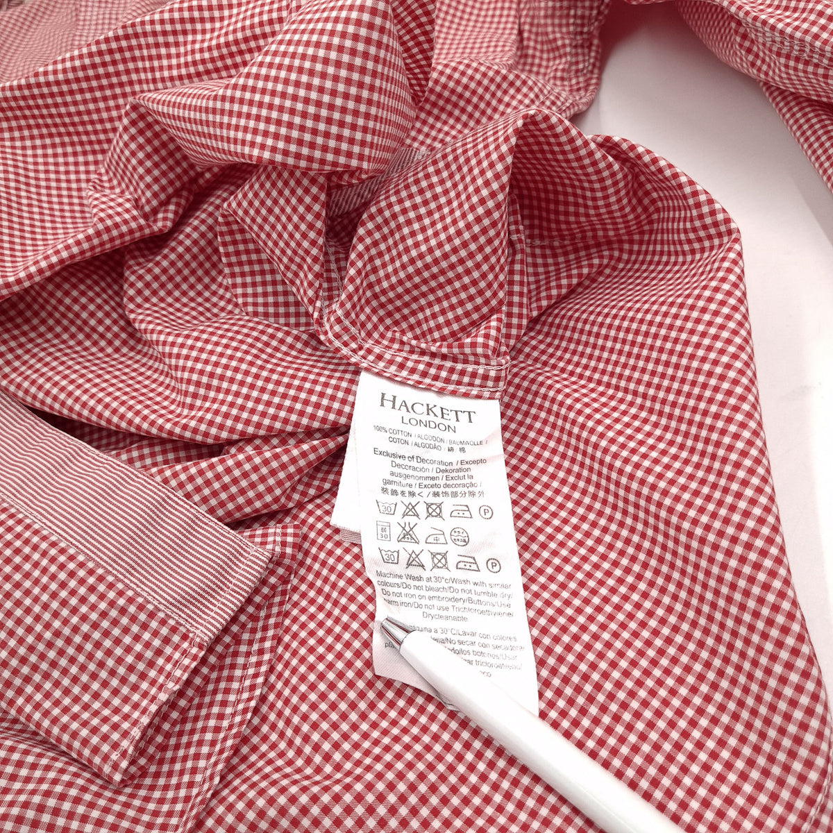 Hackett London Mens Shirt Red Check Cotton Button Up Slim Fit Casual Size S, detail view 3, image 5 of 6