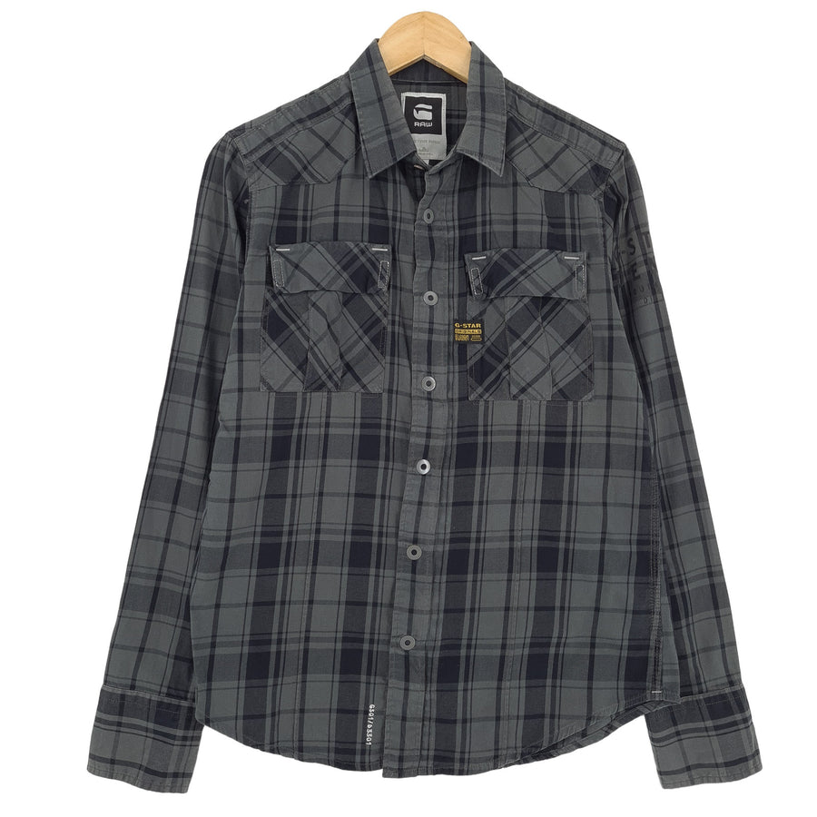 G-Star Vintage Homme denim chemise gris coton à carreaux boutonné décontracté quotidien taille M