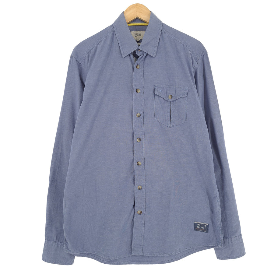 Camel Active Vintage Herrenhemd blaue Baumwolle mit Knopfleiste Freizeit Alltag Größe M