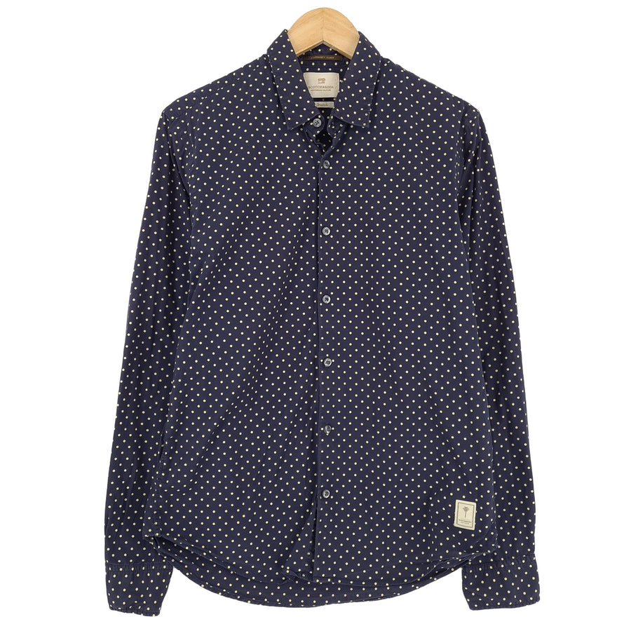 Scotch & Soda Vintage Herrenhemd blau Polka Baumwolle mit Knopfleiste Freizeit Alltag Größe M