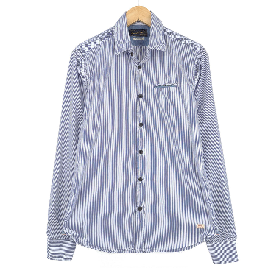 Scotch & Soda Vintage Herrenhemd blau gestreift Baumwolle mit Knopfleiste Freizeit Größe S
