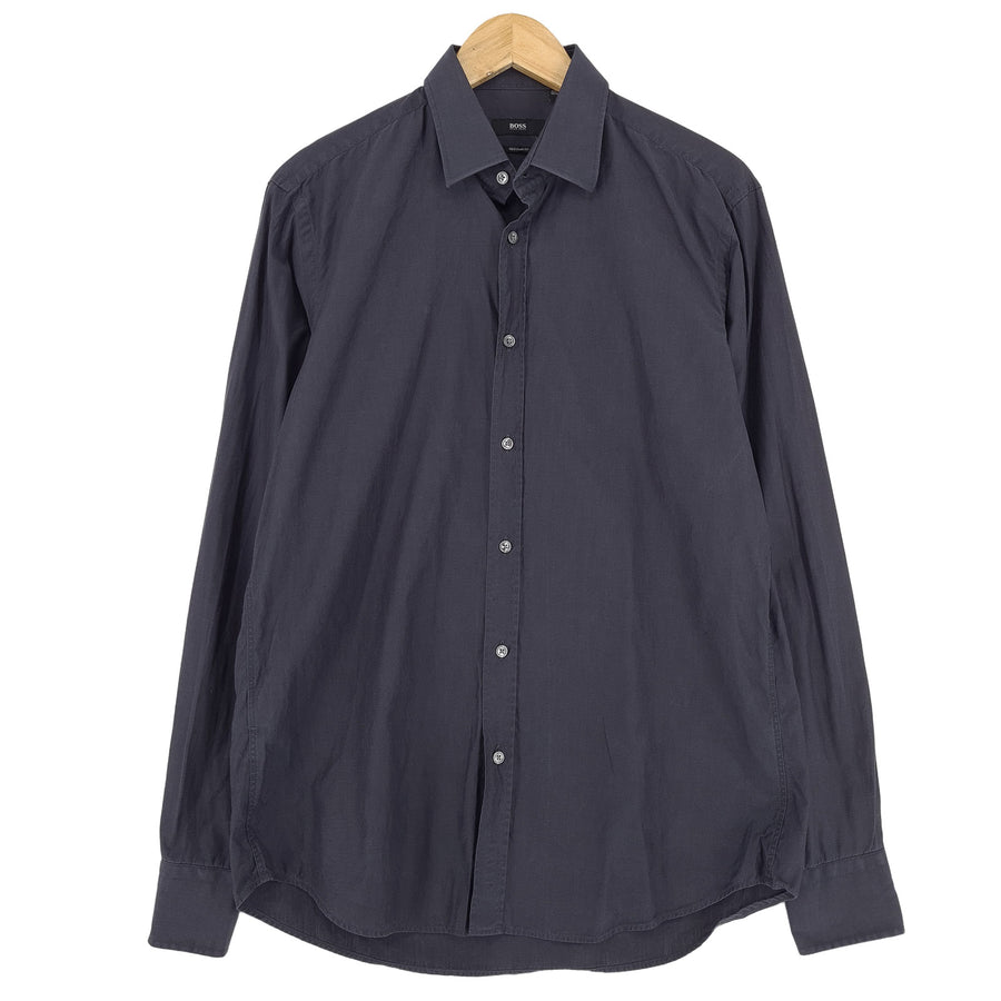 Hugo Boss Vintage Herren-Businesshemd graue Baumwolle Business Button Down Größe 15.5 39