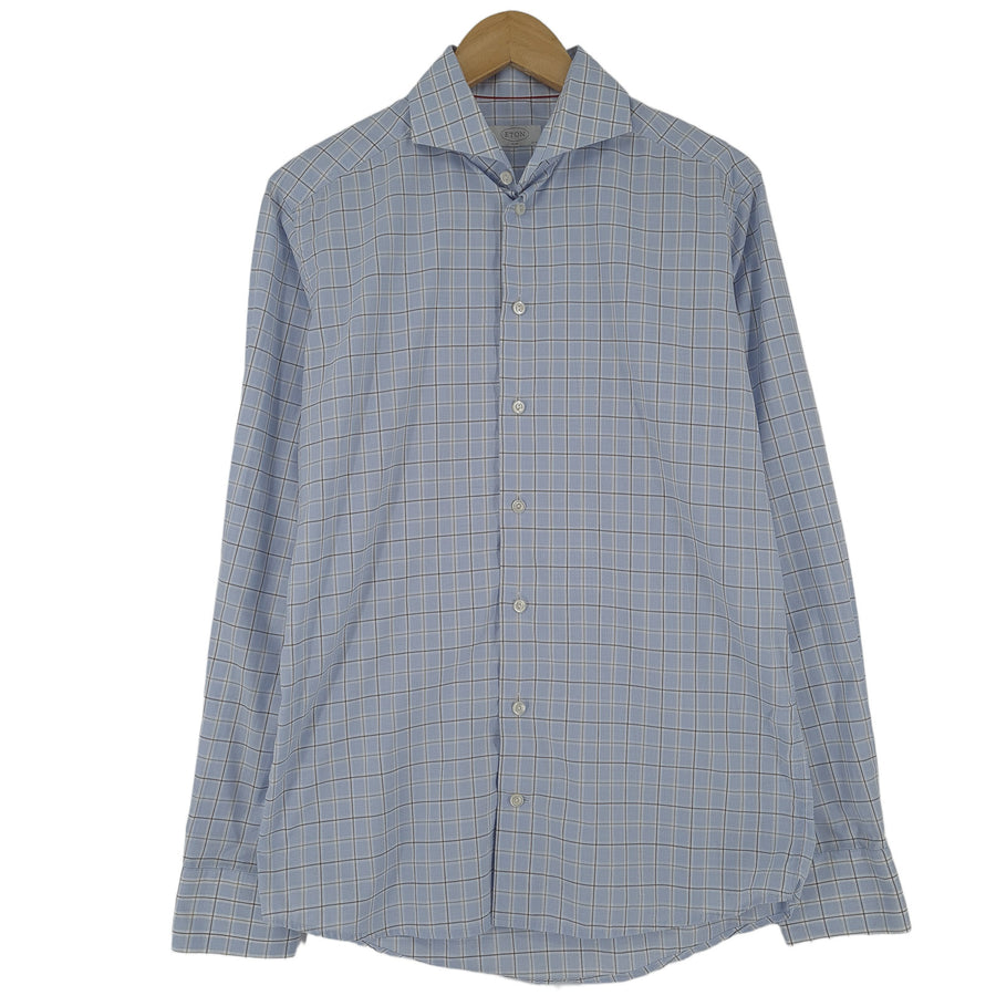 Eton Mens Formal Shirt Check Cotton Business Slim Fit Size 40 15 3/4