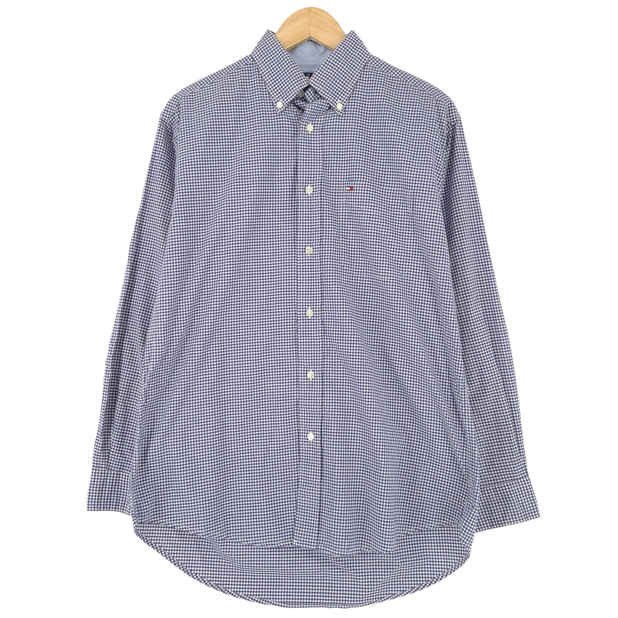 Tommy Hilfiger Vintage Herrenhemd blau karierte Baumwolle mit Knopfleiste Freizeit Größe S
