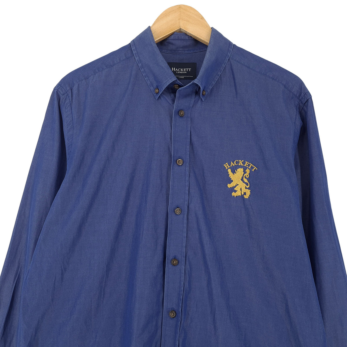 Hackett London Mens Shirt Blue Cotton Button Up Slim Fit Casual Size L, back view, image 2 of 7
