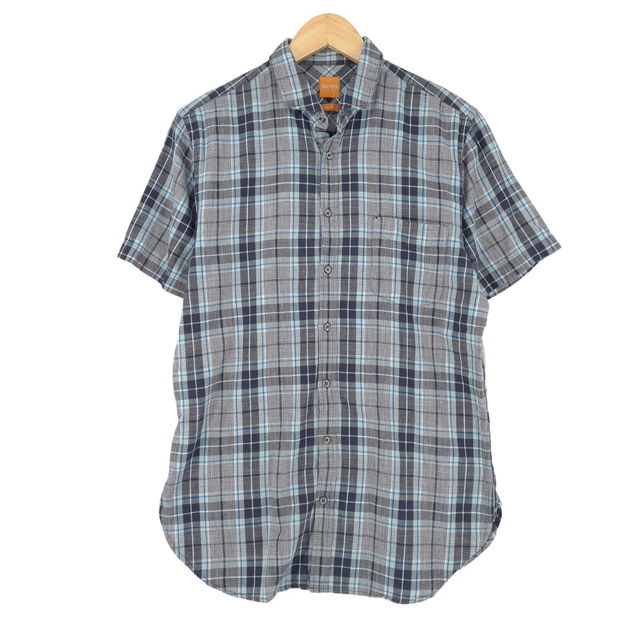 Hugo Boss camicia da uomo in cotone a quadri con bottoni vestibilità slim casual quotidiano taglia M