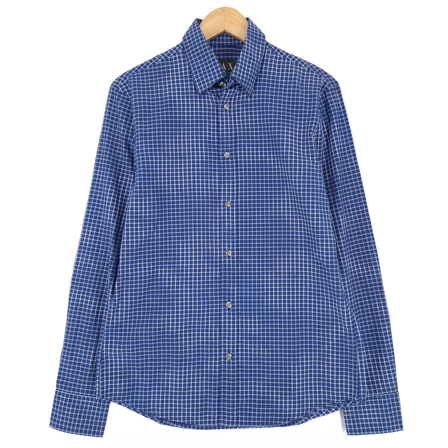 Armani Exchange Vintage Herrenhemd blau karierte Baumwolle mit Knopfleiste Freizeit Größe S