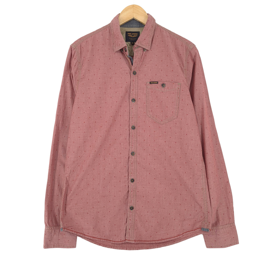 Pme Legend Vintage Herrenhemd rot geometrisch Baumwolle mit Knopfleiste Freizeit Alltag Größe M