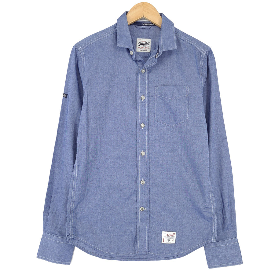 Superdry Vintage camicia da uomo blu geometrico cotone con bottoni casual quotidiano taglia S