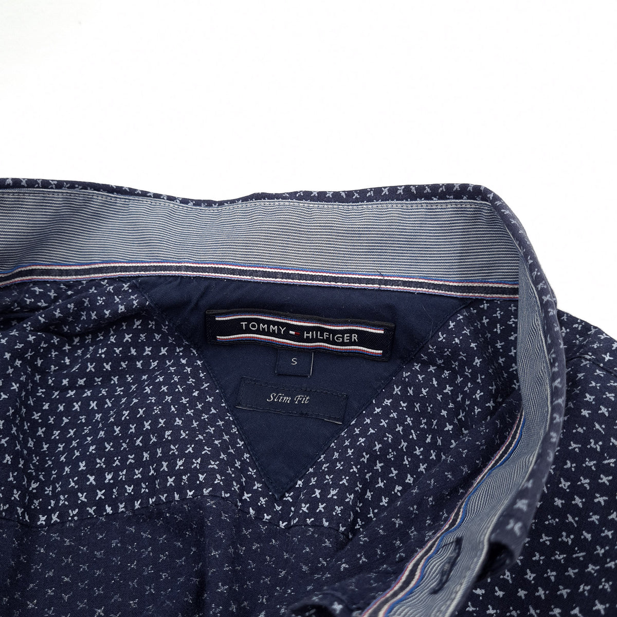 Tommy Hilfiger Vintage Mens Shirt Blue Geo Cotton Button Up Slim Fit Casual Size S, detail view 2, image 4 of 7