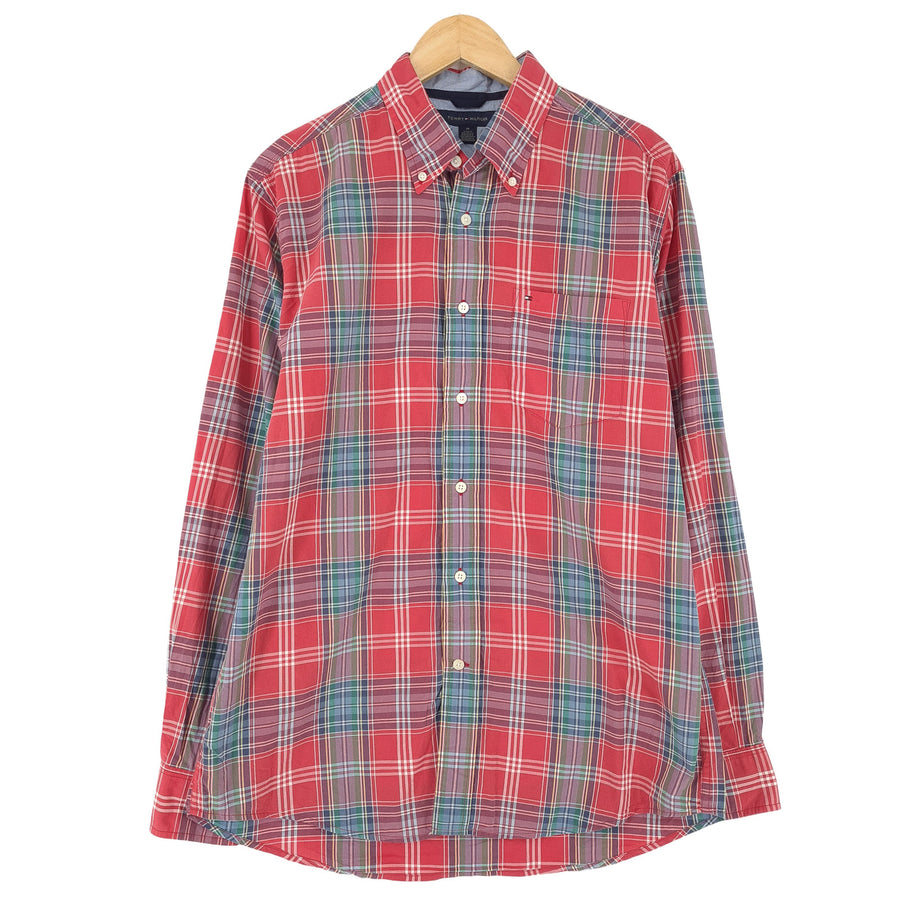 Tommy Hilfiger Vintage kariertes Herrenhemd aus Baumwolle mit Knopfleiste Freizeit Alltag Größe M