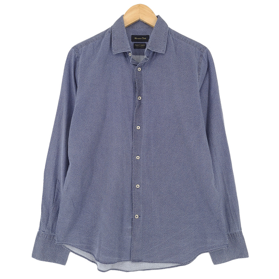 Massimo Dutti Vintage Herrenhemd blau Polka Baumwolle mit Knopfleiste Freizeit Alltag Größe M