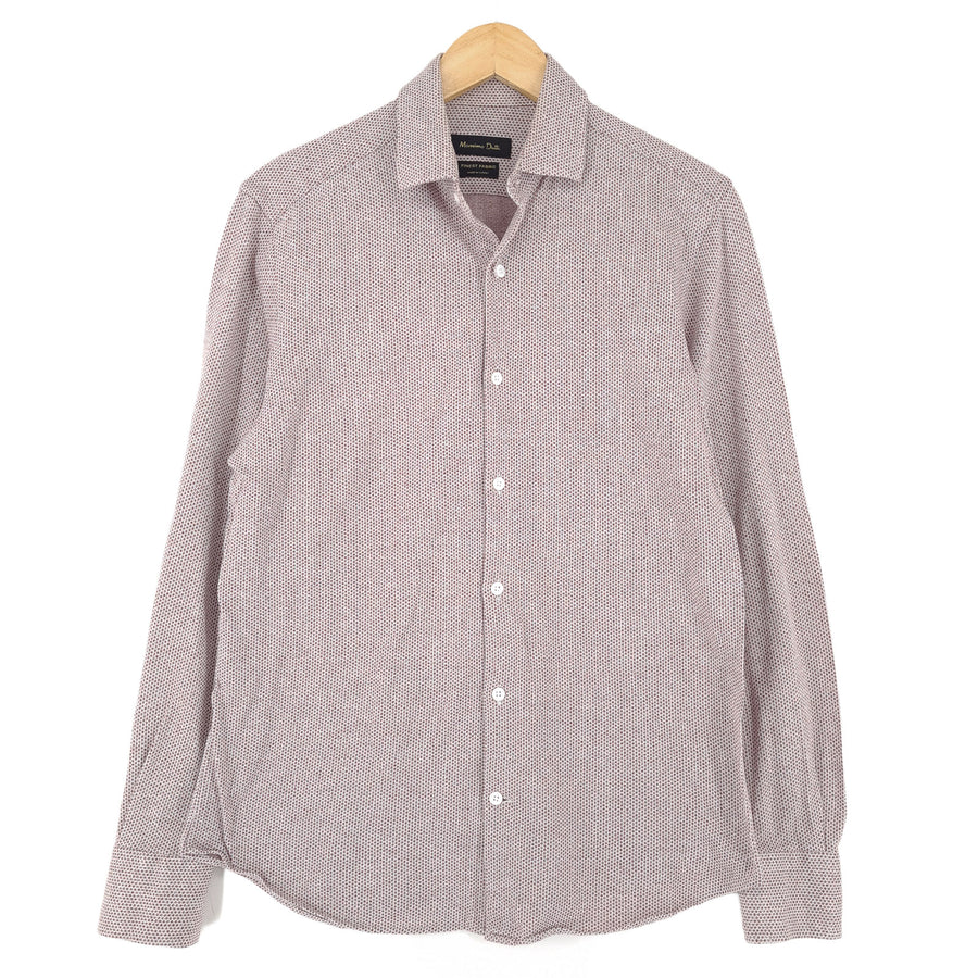 Massimo Dutti Vintage camicia da uomo bordeaux geometrico cotone con bottoni casual taglia M