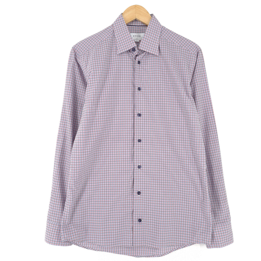 Eton Mens Formal Shirt Check Cotton Business Slim Fit Size 40 15 3/4