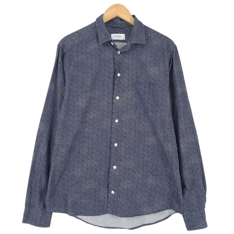Eton Mens Shirt Blue Animal Cotton Button Up Slim Fit Casual Size M 40