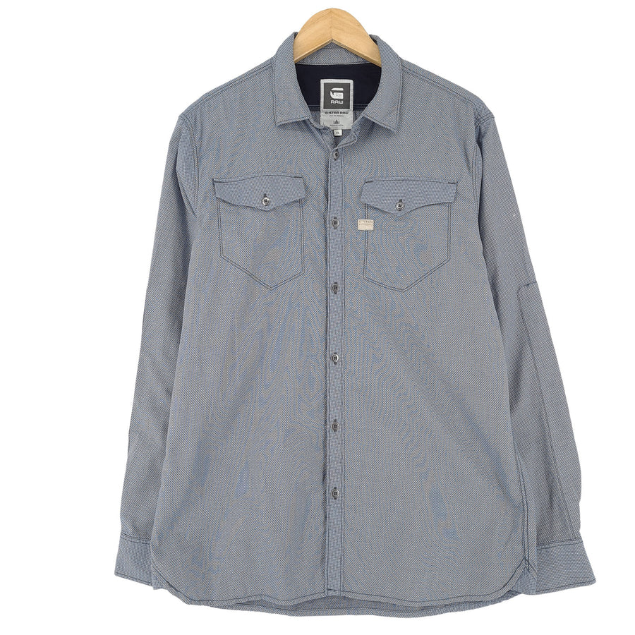 G-Star camicia da uomo blu geometrico con bottoni casual quotidiano classico taglia XL