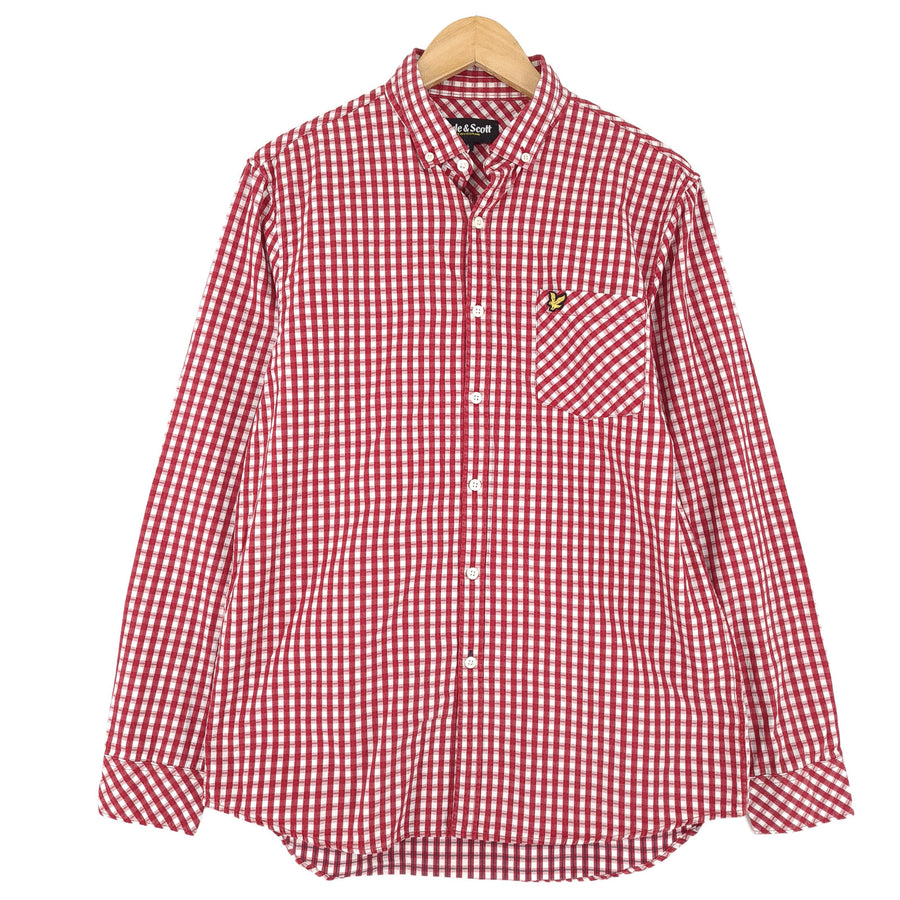 Lyle & Scott Vintage Mens Shirt Red Check Cotton Button Up Casual Everyday Size L