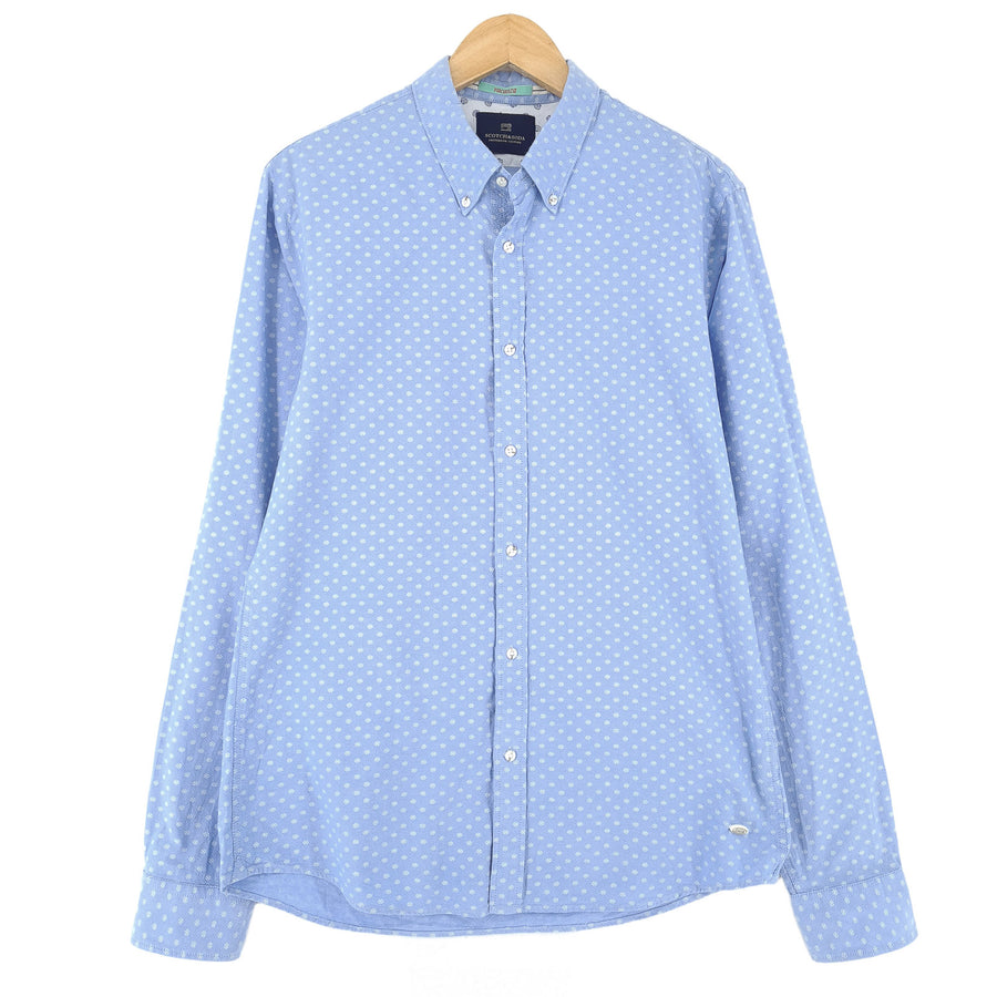 Scotch & Soda Vintage męska koszula niebieski geometryczny bawełna z guzikami codzienne na co dzień rozmiar L