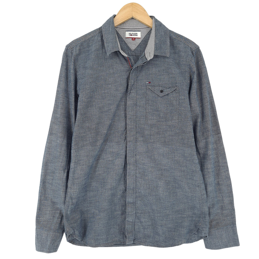 Tommy Hilfiger Vintage Homme denim chemise bleu géométrique boutonné décontracté quotidien taille S
