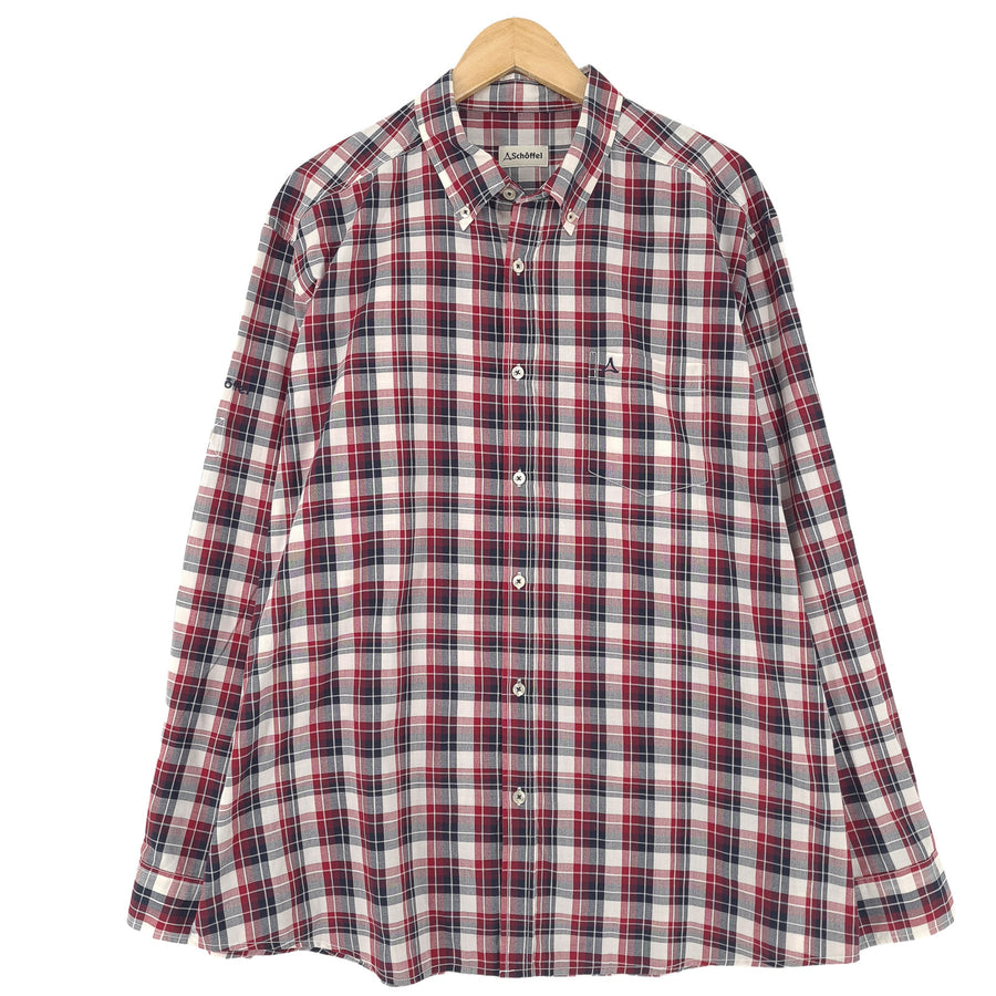 Vintage Schoffel chemise homme boutonnée en coton à carreaux décontracté quotidien classique taille 2XL