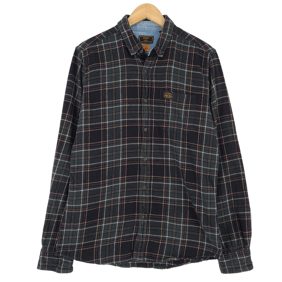 Superdry Vintage chemise homme boutonnée en coton à carreaux décontracté quotidien classique taille L