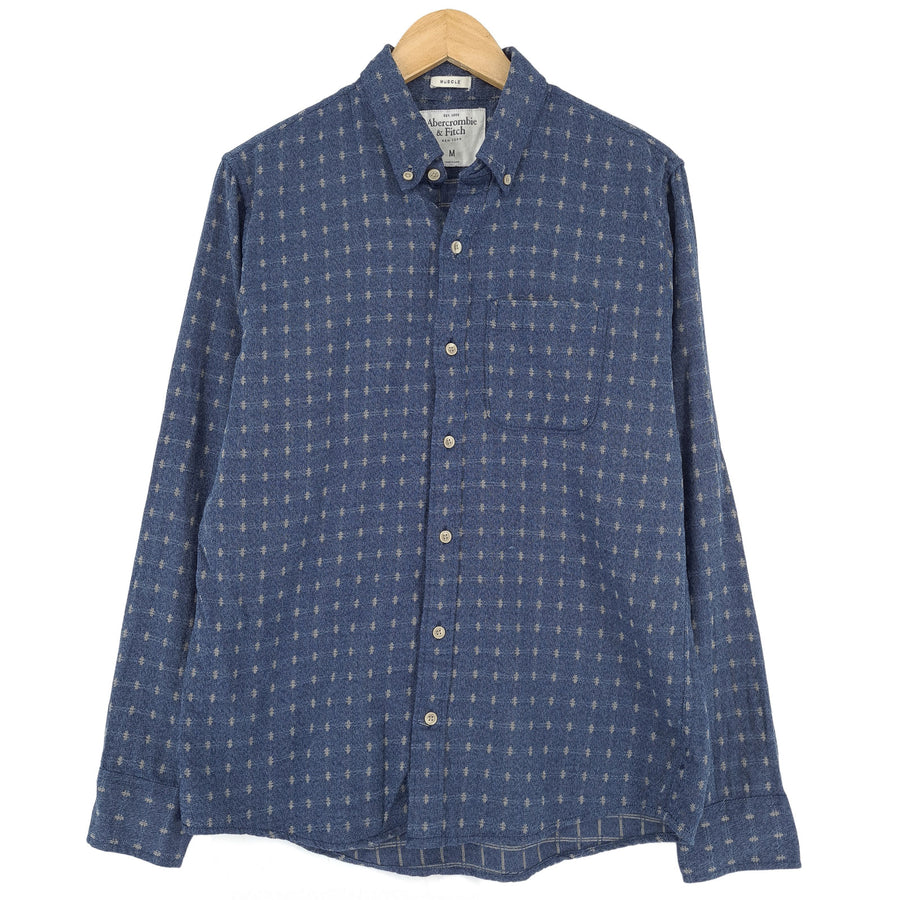 Abercrombie & Fitch Vintage Mens Shirt Blue Geo Cotton Button Up Casual Size M
