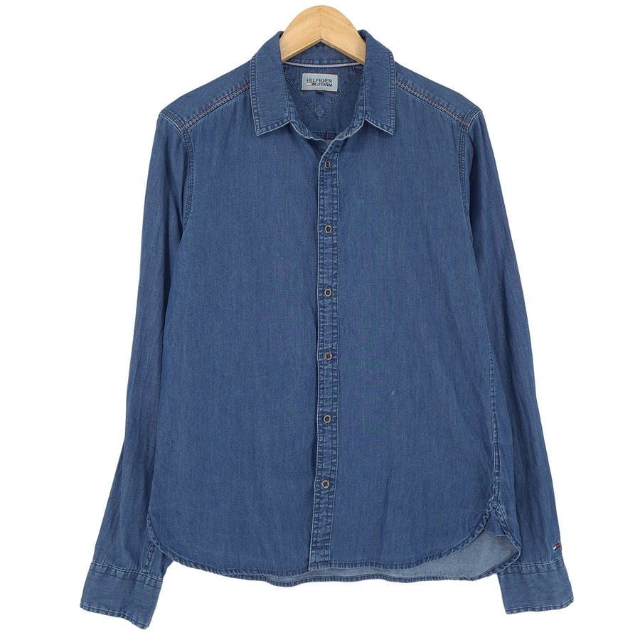 Tommy Hilfiger Vintage Mens Denim Shirt Blue Cotton Button Up Casual Size S