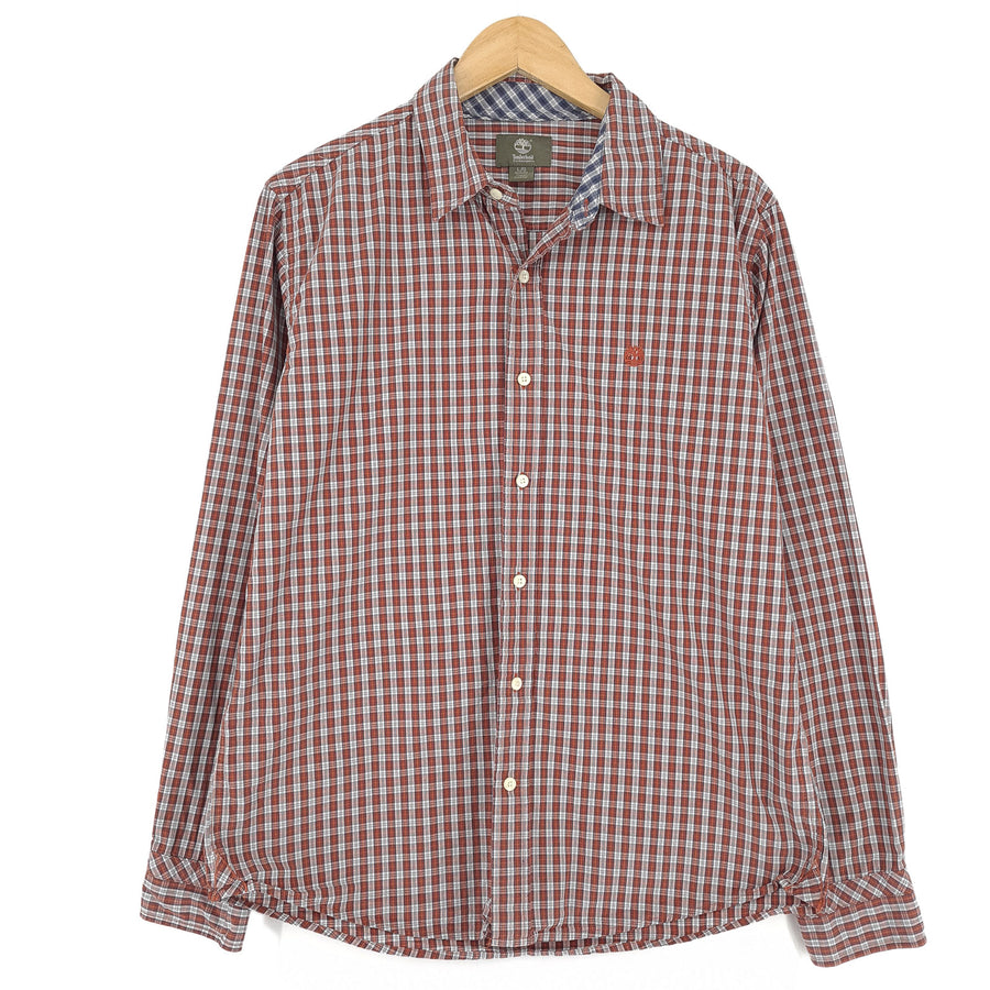 Timberland Vintage Mens Shirt Check Cotton Button Up Slim Fit Casual Size L