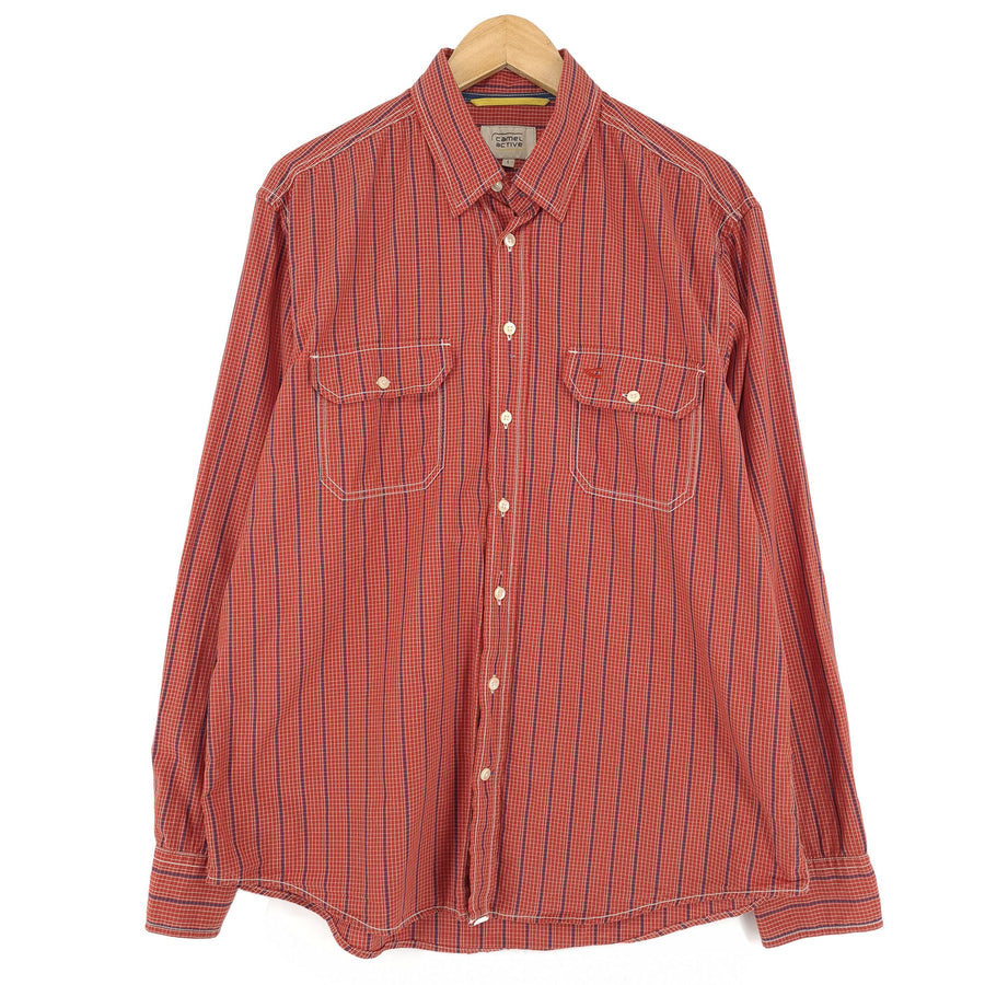 Camel Active Vintage Herrenhemd rot karierte Baumwolle mit Knopfleiste Freizeit Alltag Größe L