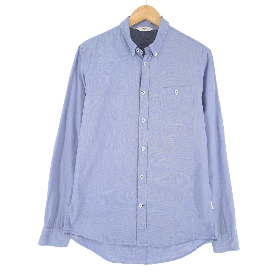 NN07 Mens Shirt Blue Striped Cotton Button Up Casual Everyday Size M