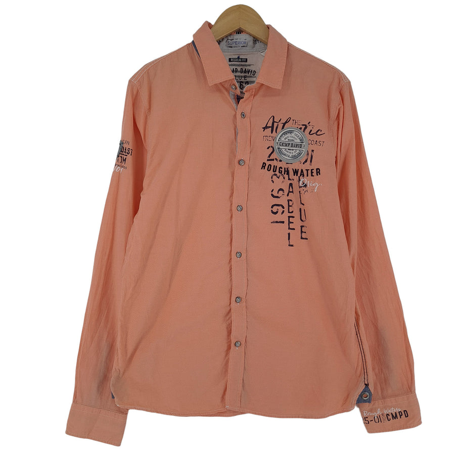 Camp David Vintage Mens Shirt Orange Graphic Button Up Casual Everyday Size S