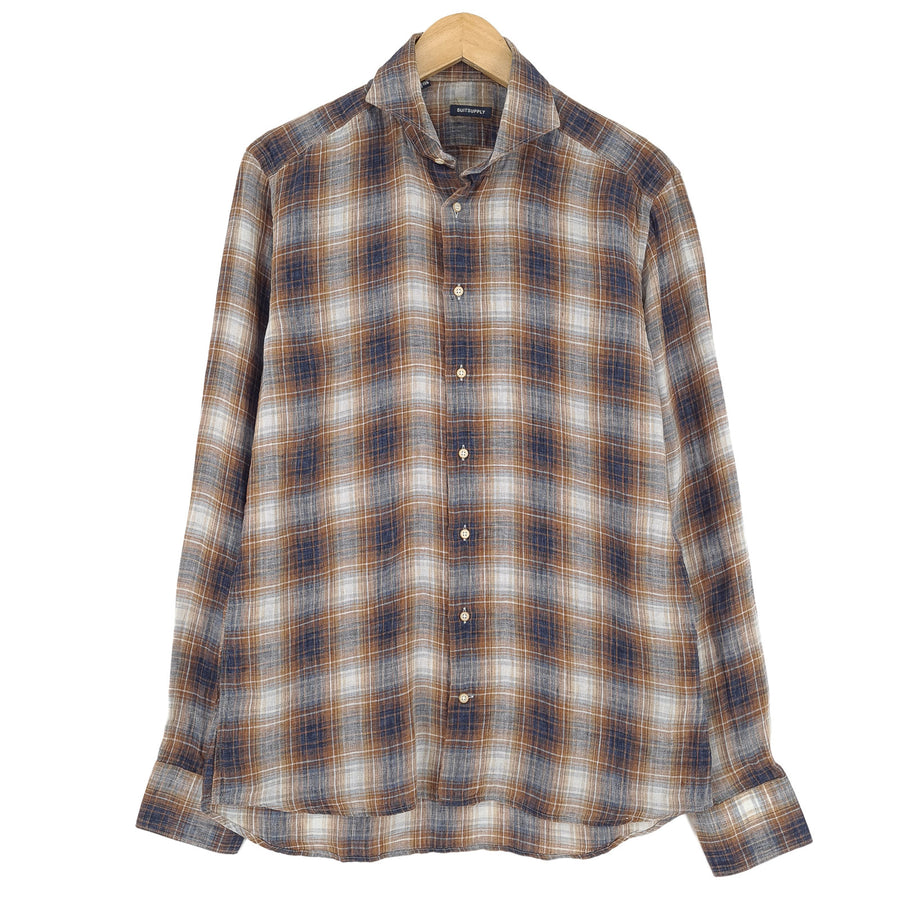 Suitsupply Mens Formal Shirt Plaid Linen Button Down Size 40 15 3/4