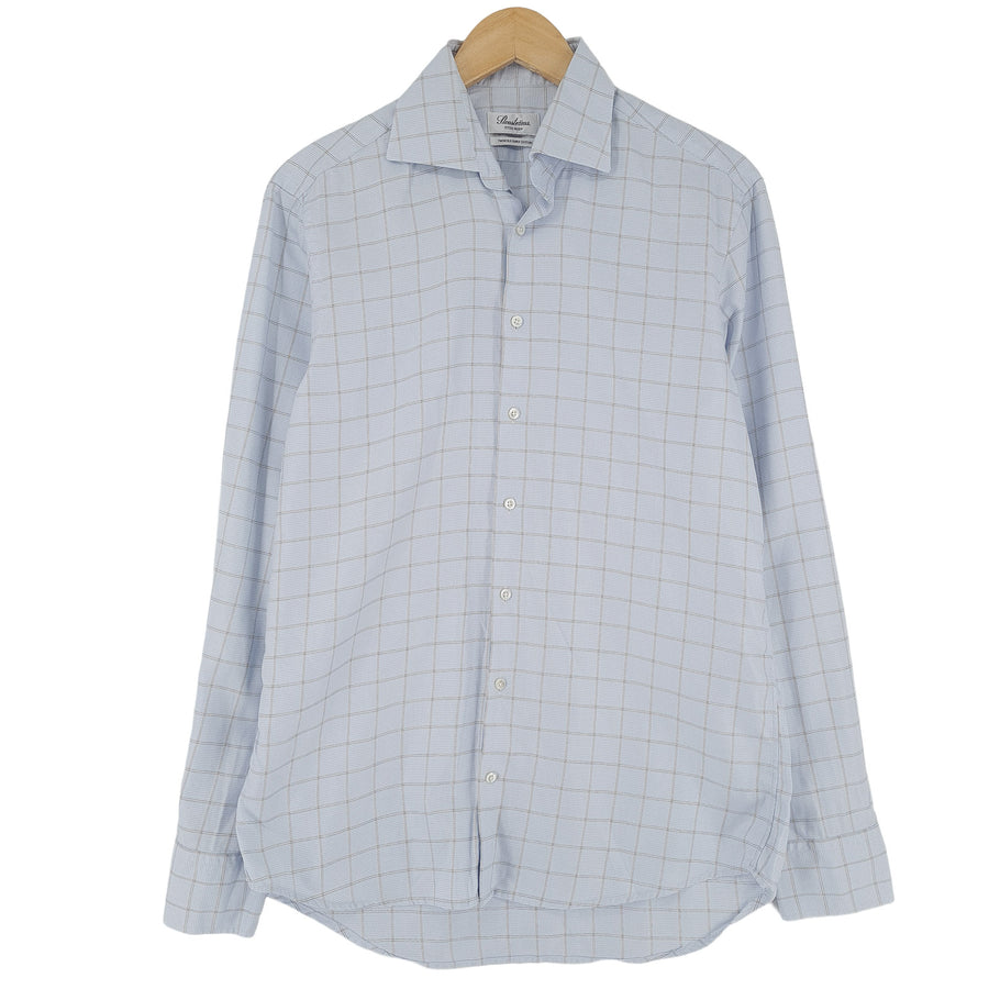 Stenstroms Mens Formal Shirt Blue Check Business Fitted Size 40 15 3/4