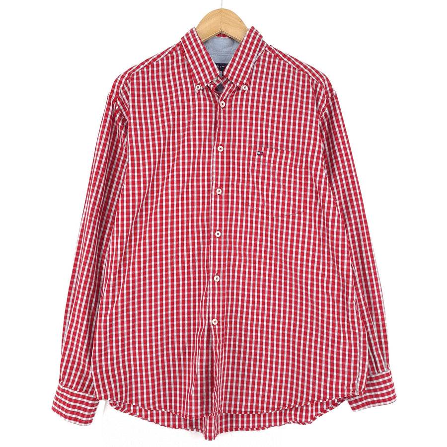 Tommy Hilfiger Vintage męska koszula czerwony w kratę z guzikami codzienne na co dzień rozmiar L