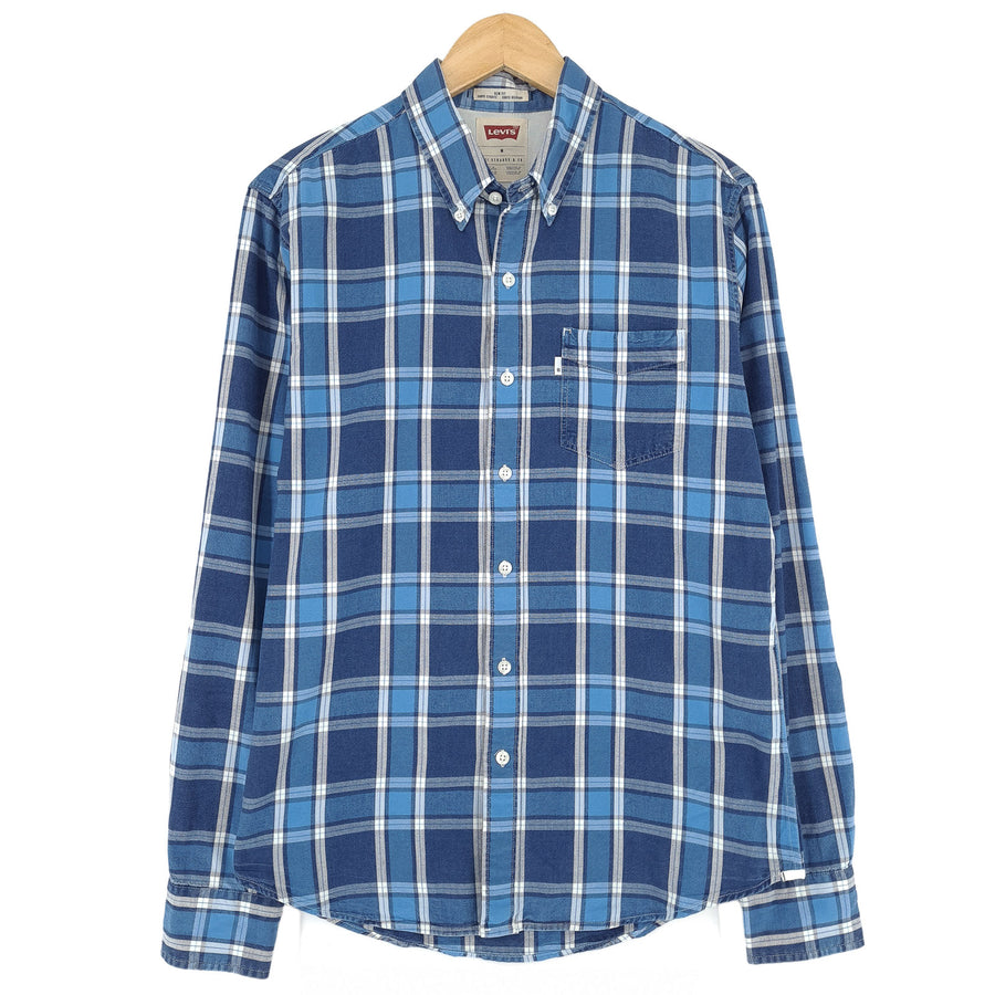 Levi's Vintage chemise homme bleu coton à carreaux boutonné coupe slim décontracté taille M
