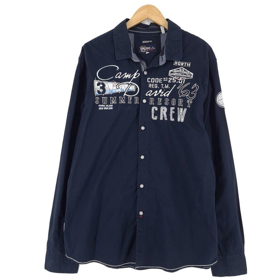 Camp David Vintage chemise homme bleu graphique coton boutonné décontracté quotidien taille XL